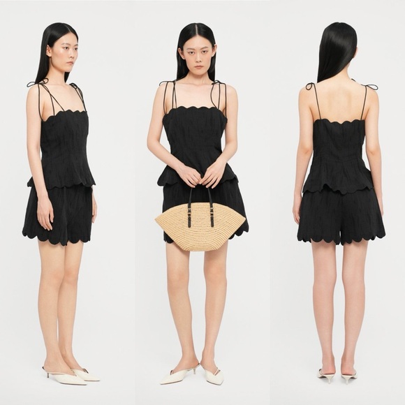 Hofmann Copenhagen Tops - Hofmann Copenhagen Yara Linen Scalloped Blouse Black NWT Size 40 Medium